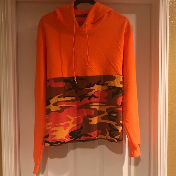 Tops - Orange Long Sleeve Camo Hoodie Tee